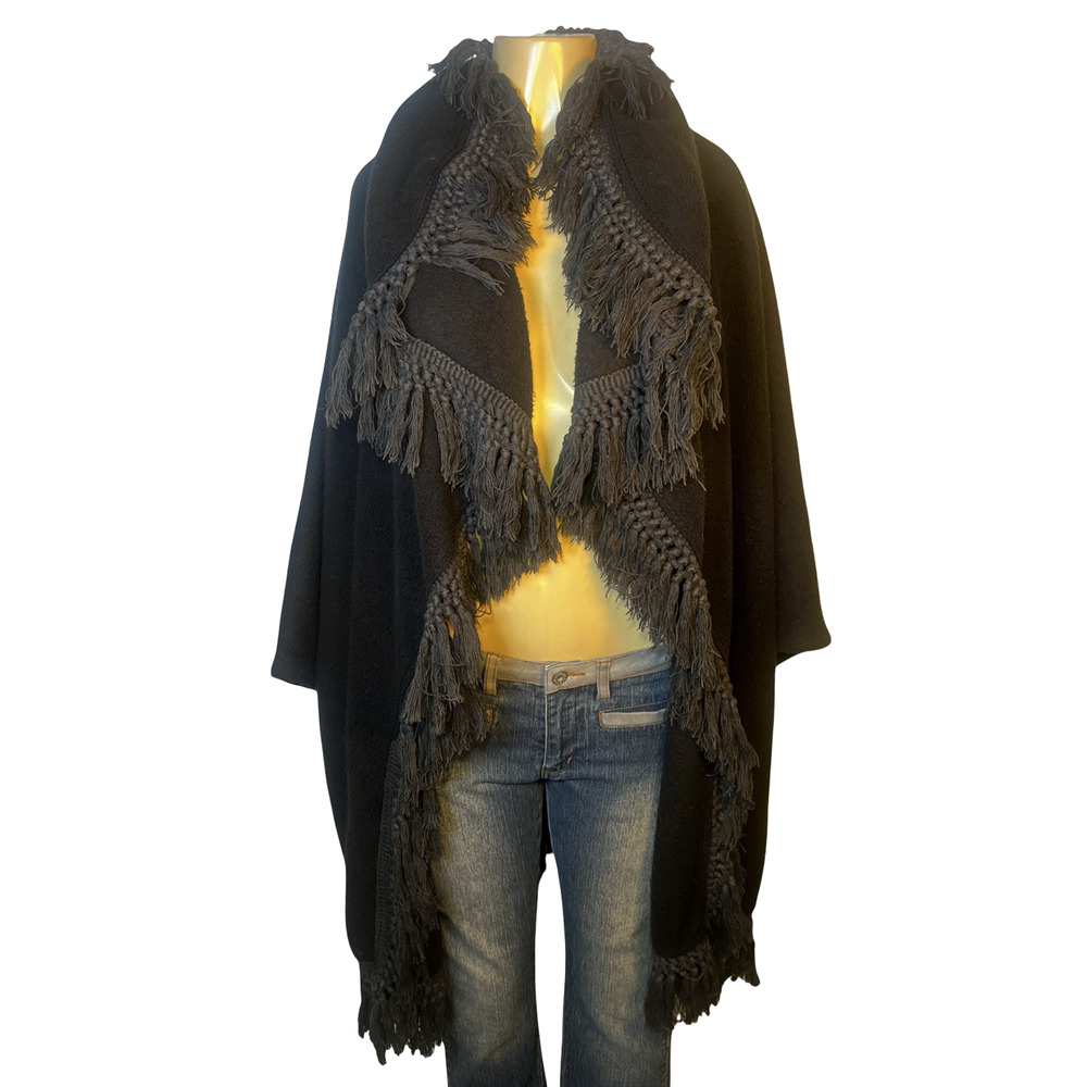 Vintage Kathleen for Sweet Herb Poncho Sleeves Womens One Size Fringe USA 90s - Picture 2 of 9